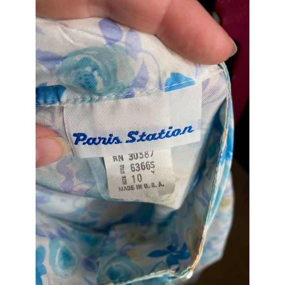 Blouse High neck watercolor floral 1980s blue yellow - Picture 7 of 8